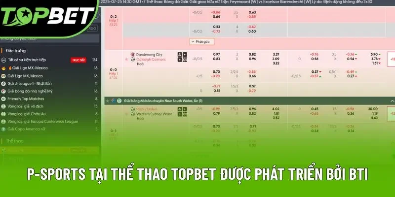 P-sports tại thể thao Topbet được phát triển bởi BTi